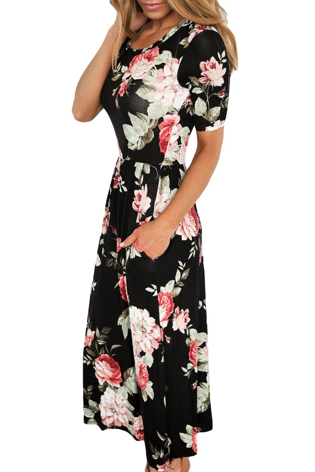 Black Floral Dress With Pockets