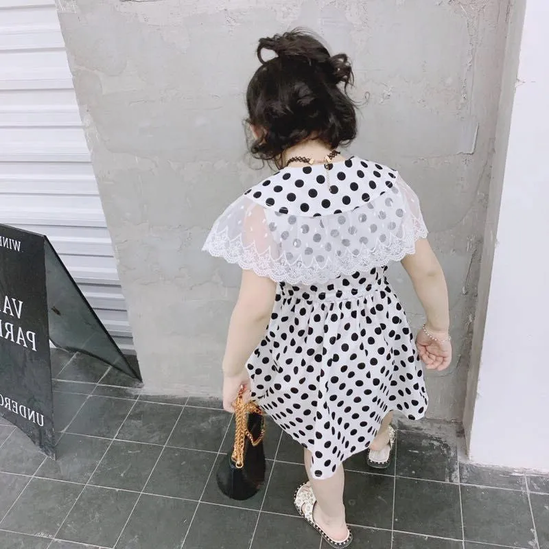 Girls Polka Dot Lace Collar Vintage Dress